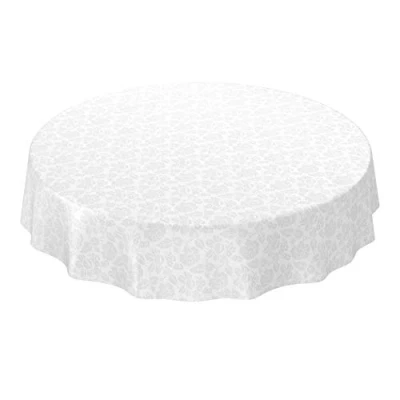 Abbildung von ANRO Wachstuchtischdecke Wachstuch abwaschbar Tischdecke Blumen Einfarbig Uni Weiß Reliefdruck Damast Rund 120cm