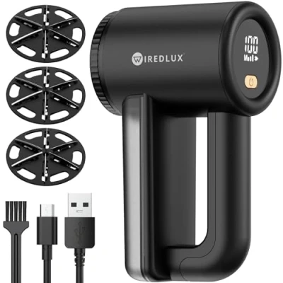 Abbildung von Fusselrasierer Elektrisch WiredLux Wiederaufladbarer Fusselentferner für Kleidung &amp; Möbel Einstellbare 3 Fach Geschwindigkeit, 6 blättrige Klinge, LED Anzeige, USB Aufladung (Marineblau)