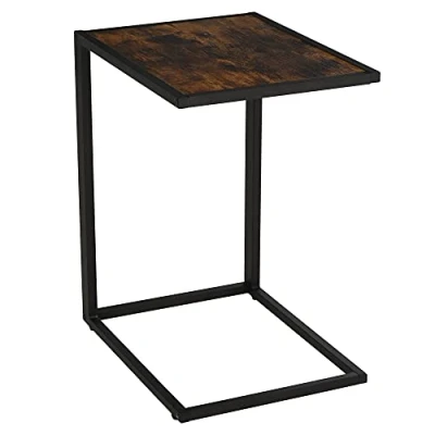 Abbildung von Beistelltisch in C Form Kaffeetisch Couchtisch Standtisch Tisch Metall MDF Rustikal Braun 40,6 X 50,8 64,2 cm