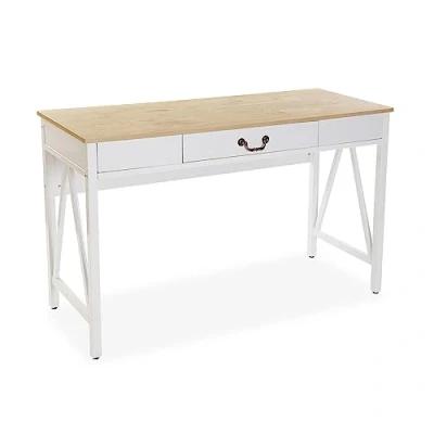 Abbildung von Versa Christoph Schreibtisch für den Computer, Arbeitstisch Kompakter Tisch Büro, mit Schublade, Maßnahmen (H x L B) 76 45 120 cm, Holz und Metall, Farbe: Braun Weiß