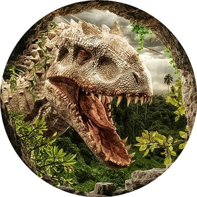 Abbildung von Essbarer Tortenaufleger Dinosaurier // Kuchendekoration Dinotorte Höhle 20cm Durchmesser (Zuckerpapier)