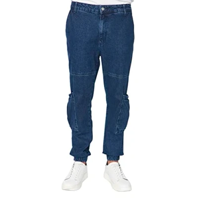 Abbildung von Trendyol Herren Young Mittlerer Bund Jogger Jeans, Marineblau, 32 EU