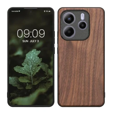 Abbildung von kwmobile Hülle kompatibel mit Xiaomi Redmi Note 14 5G Holz Case stoßfestes Handy Cover TPU Handyhülle in Dunkelbraun