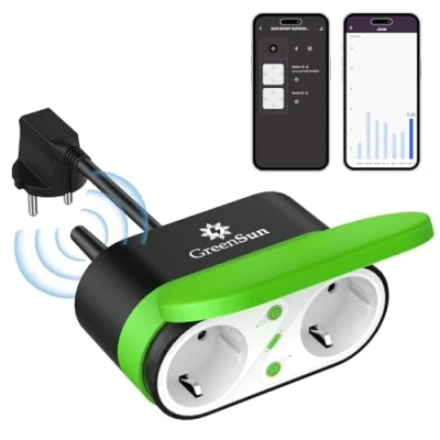 Abbildung von GreenSun WLAN Steckdose Outdoor Aussensteckdose Wasserdicht IP44 Zeitschaltuhr Aussenbereich 16A Stromzähler für Stromverbrauch funktioniert mit Alexa Google Home 2,4GHz WiFi