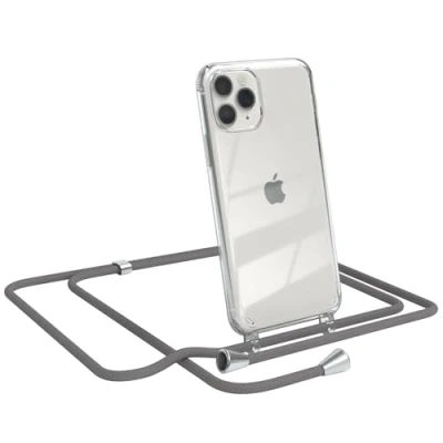 Abbildung von EAZY CASE Handykette kompatibel mit iPhone 11 Pro Handyhülle Umhängeband, Handykordel Schutzhülle, Silikonhülle, Hülle Band, Stylische Kette für Smartphone, Anthrazit