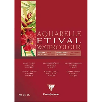 Abbildung von Clairefontaine 96374C Aquarellblock Etival (matt, 200g, für alle Nasstechniken geeignet, 1 seitig verleimt, 10 Blatt, DIN A4, 21 x 29,7 cm, ideal Anfänger, säurefrei) weiß