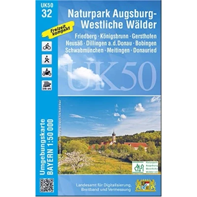 Abbildung von UK50 32 Naturpark Augsburg Westliche Wälder: Friedberg, Königsbrunn, Gersthofen, Neusäß, Dillingen a.d. Donau, Bobingen, Schwabmünchen, Meitingen, ... Karte Freizeitkarte Wanderkarte)