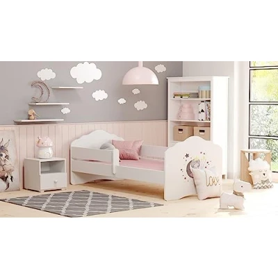 Abbildung von KOBI Fala Kinderbett mit Rausfallschutz 140 x 70 cm Kinderbetten Matratze Komplett Set Einzelbett Kinder Bett Mädchen Junge Modern Weiss Kids Bed Children Kinderzimmer Schlafzimmer