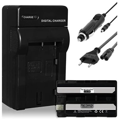 Abbildung von Ersatz Akku + Ladegerät (Netz, KFZ) kompatibel mit Sony NP FS11 für Cybershot DSC F55, F55V, F505, F505V, P1, P20, P30 / DCR PC1, PC2, PC3, PC4, PC5, TRV1VE RUVI CCD CR1