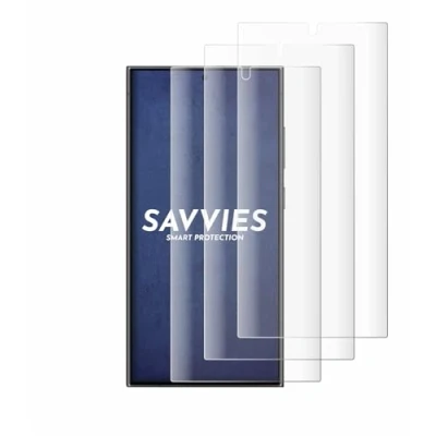 Abbildung von Savvies 4 Stück Full Screen Schutzfolie für Samsung Galaxy S24 Ultra Cover Displayschutz Folie [3D Curved, Transparent, Anti Fingerabdruck]