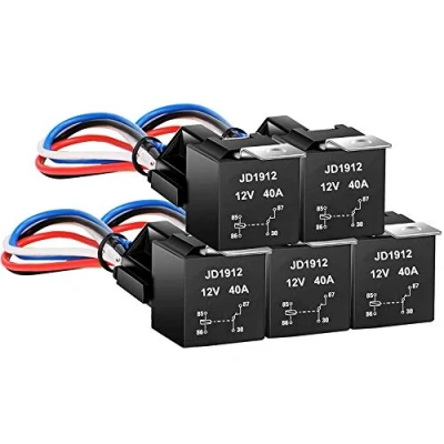 Abbildung von Gebildet 12V 40A SPST 4Pin Auto Relais Mit 12AWG Steckdose, 4Polig KFZ Fahrzeug Motor Drähte, Umschalt, Pack of 5