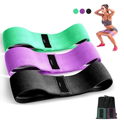 Abbildung von Fitnessbänder Stricken, Resistance Bands Widerstandsbänder, Yogagürtel Rutsch &amp; Schweißfest, Gymnastikgürtel, Hüft, Beintraining, Krafttraining und Klimmzüge (Grün, Lila, Schwarz)