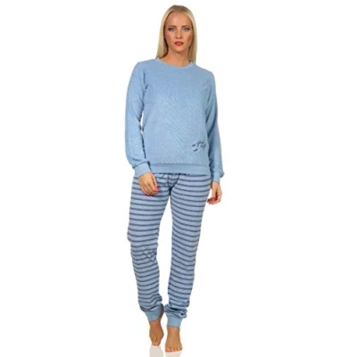 Abbildung von Normann Pyjama Mädchen Frottee lang Schlafanzug mit Bündchen, Hose gestreift