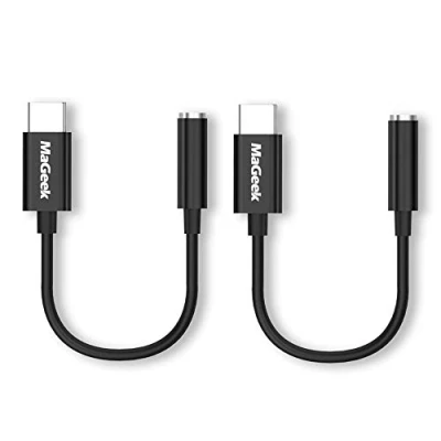Abbildung von MaGeek® [2 Stück USB C auf 3.5mm Kopfhörer Adapter,Typ 3,5 mm Jack Aux Audio Adapter [96kHz/24bit Hi Res DAC] für iPad Pro/Google Pixel/Pixel 2/3/Samsung S10 S9/Huawei P20/P30 und mehr(Schwarz)