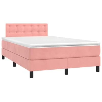 Abbildung von vidaXL Boxspringbett mit Matratze LED Doppelbett Polsterbett Bett Bettrahmen Bettgestell Lattenrost Hotelbett Schlafzimmerbett Rosa 120x200cm Samt