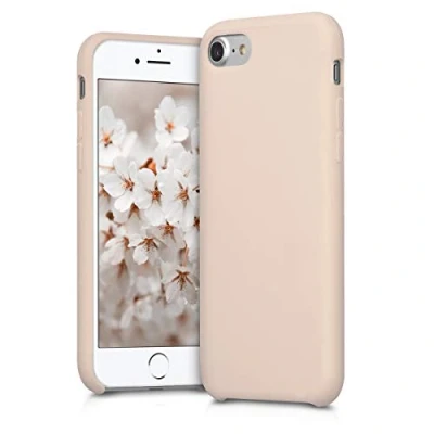 Abbildung von kwmobile Hülle kompatibel mit Apple iPhone SE (2022) / (2020) 8 7 Silikon Handy Case Handyhülle weiche Oberfläche kabelloses Laden Rosegold matt