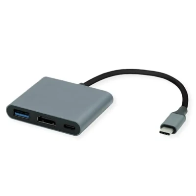 Abbildung von ROLINE Display Adapter USB Typ C HDMI Computer (USB C) Männlich (Stecker) zu A Weiblich (Buchse), 10.0 cm, 3.2 Gen 1 A, PD
