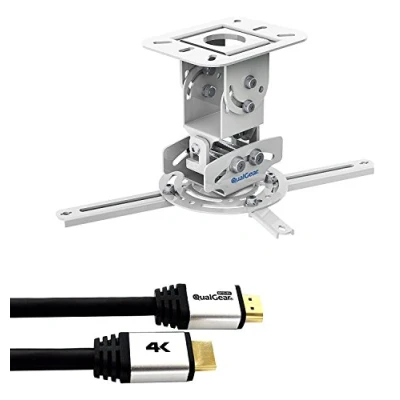 Abbildung von QualGear Beamer Deckenhalterung Kit mit 15,5 m HDMI Typ A männliches auf Kabel weiß