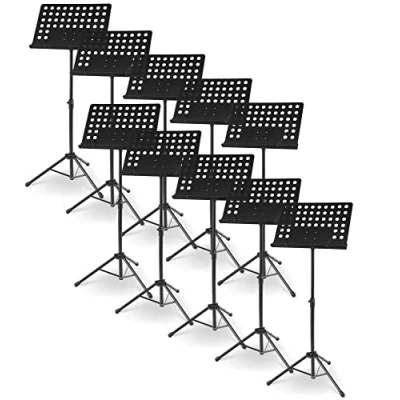 Abbildung von 10er Set McGrey 11940 Orchesterpult Lochblech Ständer (Deluxe Notenständer mit Notenklemmen, abnehmbare Ablage, 2 Federklemmen, ausziehbar von 69 cm bis 115 cm) schwarz