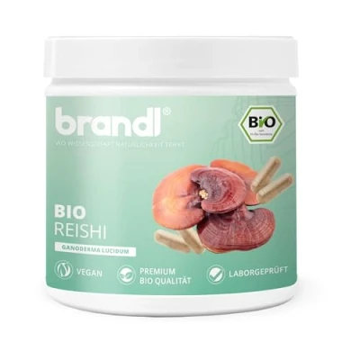 Abbildung von brandl® Bio Reishi Pilz Kapseln hochdosiert Premium extern laborgeprüft Vitalpilz mush room 120 St