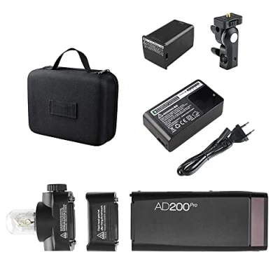 Abbildung von Godox AD200Pro Pocket Flash Tragbarer kabelloser TTL Blitz mit wechselbarem Blitzkopf (Speedlite/nackte Birne) GN52 GN60 1 / 8000s HSS Kompatibel Nikon Sony Fujifilm Olympus Panasonic