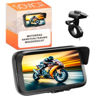 Abbildung von Handyhalterung Motorrad Fahrrad Wasserdicht Schnellverbindung Blendfreie Visierhülle für Smartphones bis 7,6&quot; Unzerbrechliche Universal Lenkerbefestigung