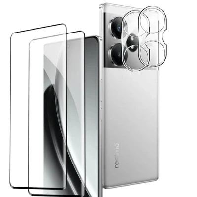 Abbildung von Rojeuinn Panzerfolie für Realme GT 6 / 6T Schutzfolie, [2 Stück Schutzglas+2 Kameraschutz],9H Härte Anti Kratzen Displayschutz,HD Displayschutzfolie