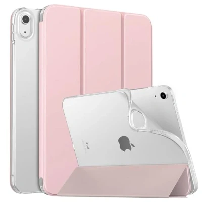 Abbildung von MoKo Hülle für iPad 10. Generation 2022, 10,9 Zoll TPU Transluzent Matt Rückseite Cover mit Auto Schlaf/Aufwach Tablet Hüllen Schutzhülle Ständer, Helle Rosa