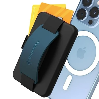 Abbildung von Sinjimoru Magnet Handy Kartenhalter für MagSafe, Kreditkartenetui als Handyständer Tisch und Fingerhalter Magnetic Card Holder Wallet iPhone 16 15 14 13 12 Reihe. M Zip Blau