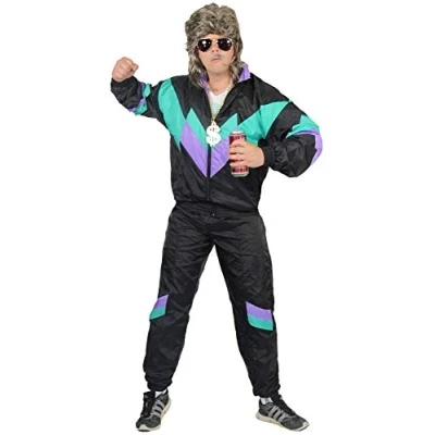 Abbildung von Foxxeo 80er Jahre Trainingsanzug Kostüm für Herren schwarz grün lila Basic Ausführung Größe:XXXXL