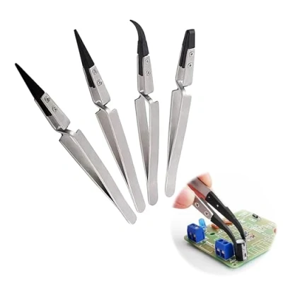 Abbildung von 4 Stück Edelstahl Präzisions Pinzetten Pinzette Elektronik feine Uhrmacher Anti Statik Kunststoff Spitzpinzette Gebogene für Modellbau Elektronische Reparaturen Labor Schmuck (A)