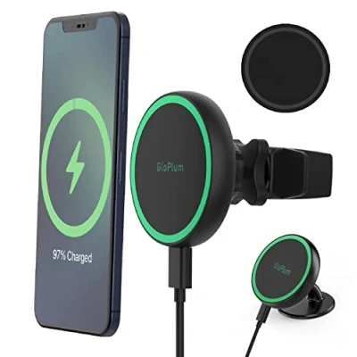 Abbildung von Gloplum Kompatibel 15W Ladegerät Magsafe Autohalterung, Kabelloses Magnet Auto Handyhalter,Wireless Car Charger KfZ Ladestation Handyhalterung für 15/15 Pro/15 Pro Max/14/13 Serie