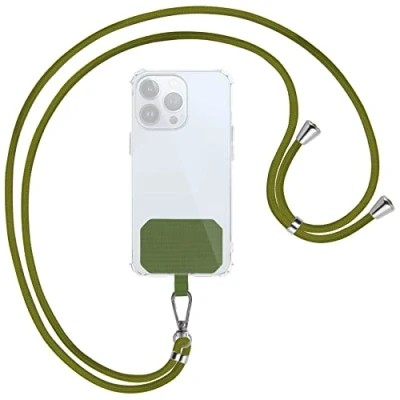 Abbildung von mtb more energy® Universal Handykette Grün/Silber kompatibel mit vielen Handyhüllen hochwertiges Band Seil Kordel zum Umhängen