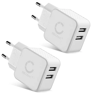 Abbildung von CELLONIC® 2 Fach USB Ladegerät (2 Pack) für 5V / 3.4A, 1000mA mit 17W 3.4A Schnellladegerät Mehrfachstecker Netzteil Ladeadapter Steckdose Netzstecker Charger Ladestecker