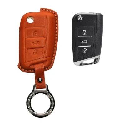Abbildung von kwmobile Premium Leder Autoschlüssel Schutzhülle kompatibel mit VW Golf 7 MK7 3 Tasten Hülle Schlüssel Tasche Braun