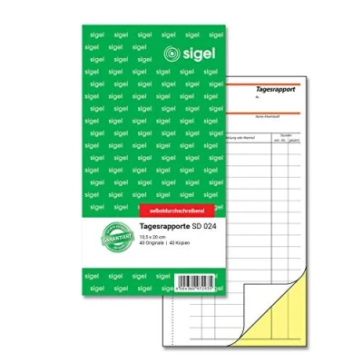 Abbildung von SIGEL SD024 Tagesrapport 10,5x20 cm, 2x40 Blatt, selbstdurchschreibend, 1 Stück, aus nachhaltigem Papier
