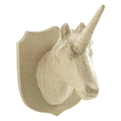 Abbildung von Décopatch SA180O Träger S aus Pappmaché, Trophée Einhorn, 21 x 18 15.5 cm, zum Verzieren, Kartonbraun