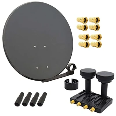 Abbildung von Premium X Satelliten Komplettanlage 80cm Satellitenschüssel Quad LNB Monoblock Astra 19,2 Hotbird 13, 2 SAT für 4 Teilnehmer