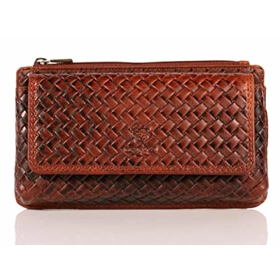Abbildung von MATADOR Echt Leder Universal Handy Tasche Holster Gürteltasche Klettverschluss Caro Design Quer für Handys bis 6,9 Zoll inkl. Geschenk Box