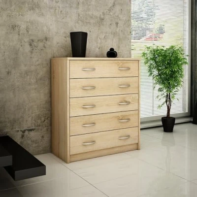 Abbildung von Home Collective Schuhschrank mit 5 aufklappbaren Schubladen, Schuhregal Fächern (matte Oberfläche, platzsparende Schuhaufbewahrung) weiche abgerundete Kanten, 74 cm breit, laminierte Platte sonoma