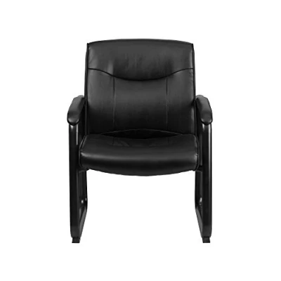 Abbildung von Flash Furniture Hercules Big and Tall Chefsessel für den Empfang mit Kufengestell, Leder, Metall, Schwarz, 75,6 x 62,9 44,5 cm
