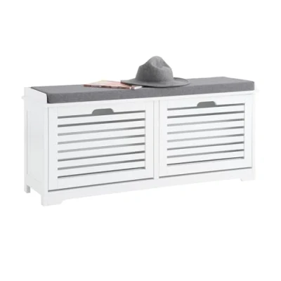Abbildung von SoBuy Schuhkipper Sitzkommode Sitzbank mit Sitzkissen Schuhbank 2 Klappen Weiß BHT ca. 110x49x29cm FSR184 W