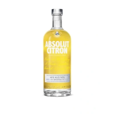 Abbildung von Absolut Citron Vodka mit Zitronen Aroma Absolute Reinheit und einzigartiger Geschmack in ikonischer Apothekerflasche 1 x l