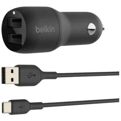 Abbildung von Autoladegerät mit USB C Kabel von Belkin Schwarz Kunststoff