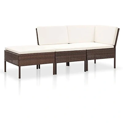 Abbildung von vidaXL Gartenmöbel 3 TLG. mit Auflagen Sitzgruppe Garten Garnitur Lounge Sofa Sitzgarnitur Gartenset Gartensofa Ecksofa Mittelsofa Fußhocker Poly Rattan Braun