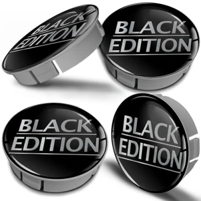 Abbildung von Biomar Labs 4 x 60mm Kunststoff Nabenkappen Kappen Schwarz Silber DC Felgendeckel Radkappen Radnabendeckel Nabendeckel Black Edition Auto Tuning CS 25