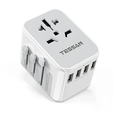 Abbildung von TESSAN Reiseadapter Weltweit, Universal Adapter mit 4 USB A und 1 AC Steckdose, Reisestecker Steckdosenadapter für USA England Japan Thailand Australien, Stromadapter Internationaler