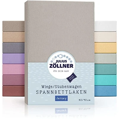 Abbildung von Julius Zöllner Jersey Spannbettlaken für Wiegen 90x40cm und Stubenwagen, 100% Baumwolle, STANDARD 100 by OEKO TEX, taupe