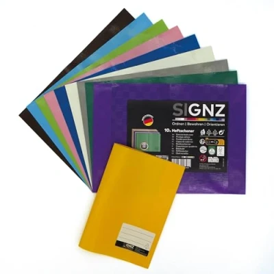 Abbildung von SIGNZ Bast Heftschoner DIN A5, 10 Stück, farblich sortiert, starke 100my (0,1mm), CO2 neutral hergestellt, made in Germany
