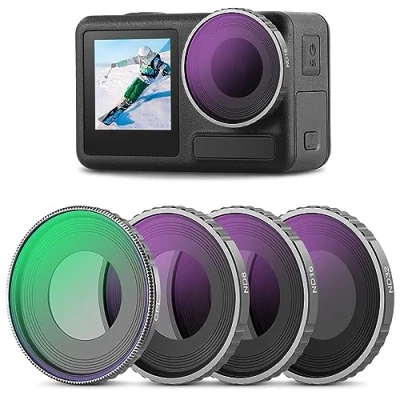 Abbildung von NEEWER CPL &amp; ND Filter Set für Action 5 Pro/4 (4er Pack), Polfilter CPL+ND8+ND16+ND32 Kamera Zubehör, mehrfach beschichtetes optisches HD Glas, kompatibel mit DJI Osmo Pro/4, FL A12